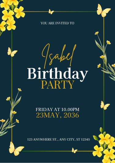 Yellow and Gold Elegant Birthday Party Invitation Template