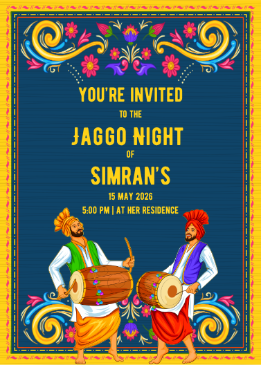 Vibrant Yellow and Blue Jaggo Night Invitation Template