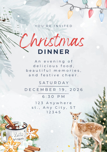 Blue and Green Illustrated Christmas Dinner Invitation