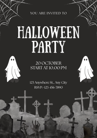 Black and White Spooky Halloween Party Invitation Template