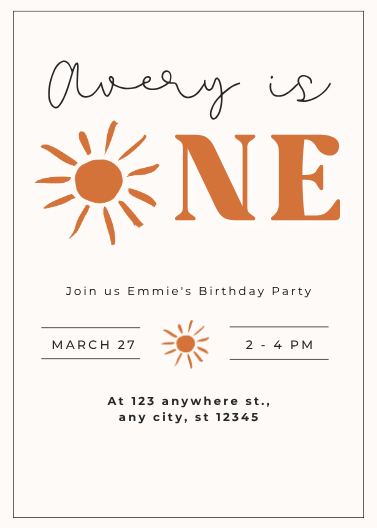 Retro Sun First Birthday Party Invitation Template