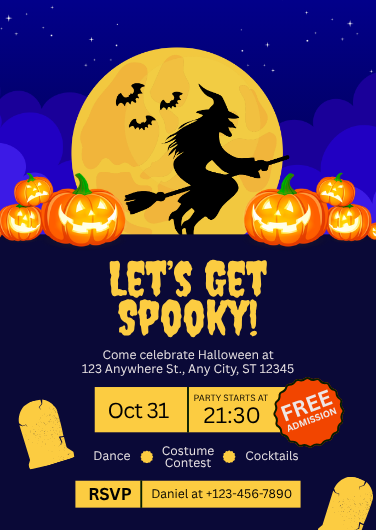 Blue and Yellow Illustrative Halloween Party Invitation