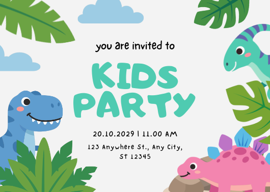 Blue, Green and Pink Playful Kids Party Invitation