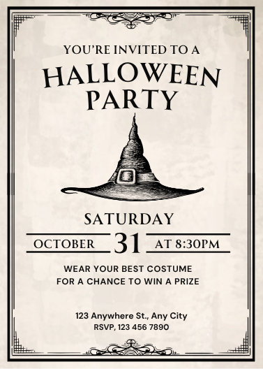 Black and Cream Vintage Halloween Party Invitation