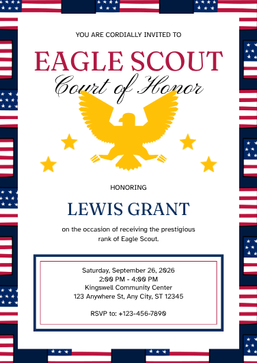 Red White and Blue Eagle Scout Invitation Template