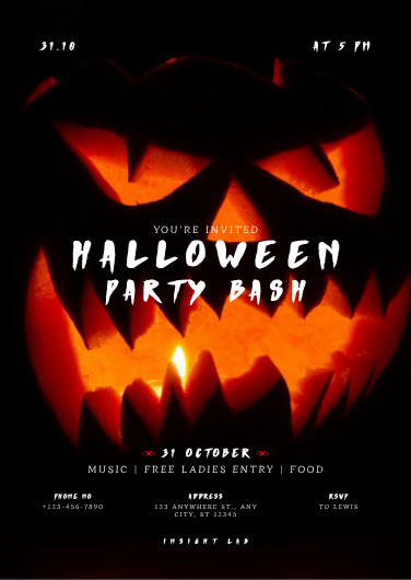 Black and Orange Spooky Halloween Party Bash Invitation
