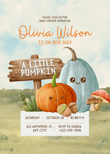 Watercolor Little Pumpkin Baby Shower Invitation