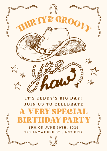 Retro Western and Groovy Cowboy Birthday Invitation