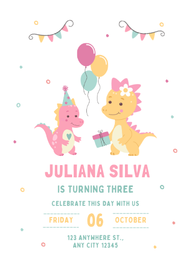 Colorful Cute Dinosaur Birthday Invitation Template