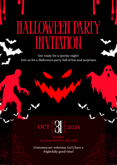 Red & Black Spooky Halloween Party Invitation Template