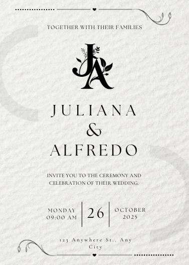 Classic Black and White Minimalist Wedding Invitation