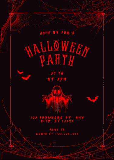 Dark Red Gothic Horror Halloween Party Invitation
