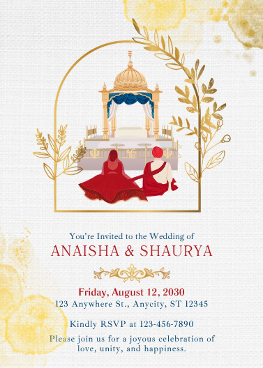 Elegant Red and Gold Sikh Wedding Invitation Template
