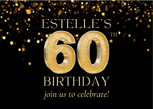Black and Gold Glitter 60th Birthday Invitation