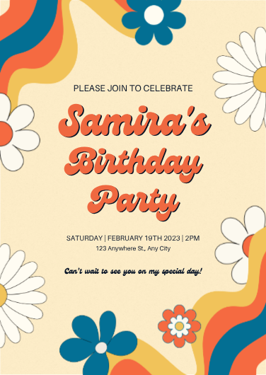 Orange & Navy Retro Groovy Birthday Invitation