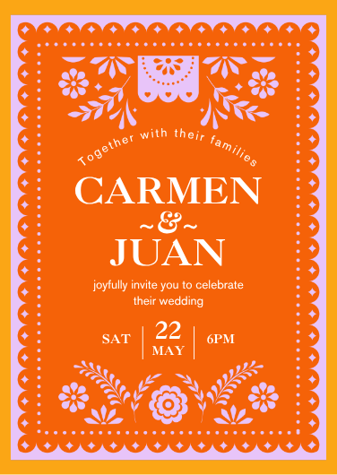 Orange and Purple Mexican Wedding Invitation Template