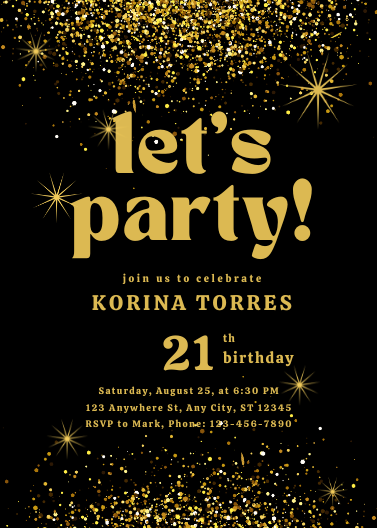 Elegant Black and Gold Birthday Invitation Template