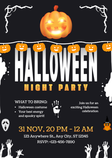 Spooky Orange and Black Halloween Night Party Invitation
