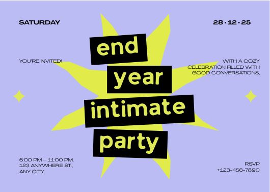 Modern Purple and Green End Year Party Invitation Template
