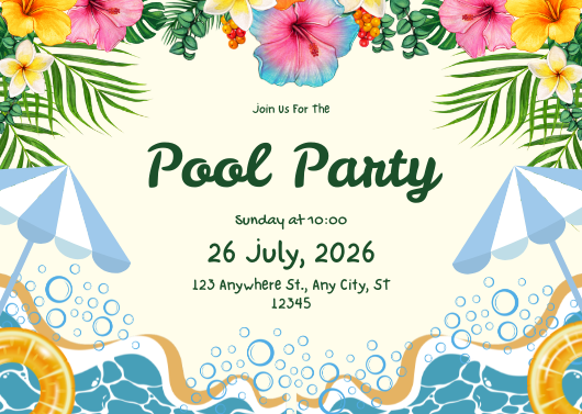 Playful Pink, Yellow, and Blue Pool Party Invitation