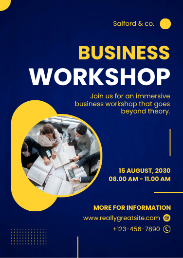 Blue and Yellow Professional Business Workshop Invitation