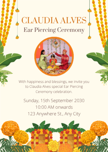 Traditional Marigold Ear Piercing Ceremony Invitation