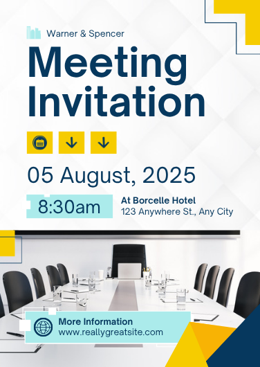 Modern Blue and Yellow Business Meeting Invitation Template