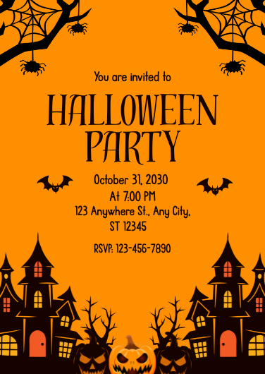 Orange and Black Illustrated Halloween Party Invitation