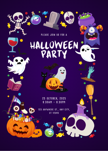Cute Illustrative Halloween Party Invitation Template