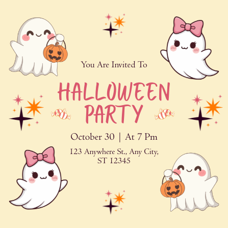 Cute Pink & White Playful Halloween Party Invitation