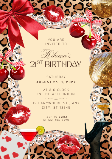 Coquette Cheetah Print 21st Birthday Invitation Template