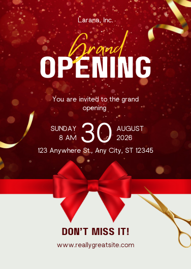 Red and White Ribbon-Cutting Grand Opening Invitation