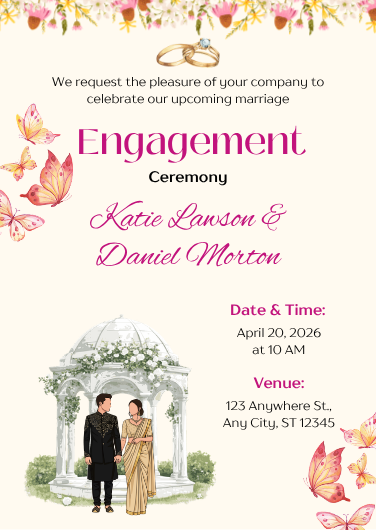 Elegant Pink and White Illustrated Engagement Invitation