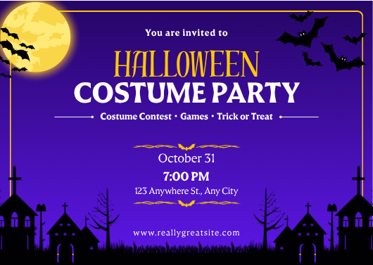 Deep Purple & Black Halloween Costume Party Invitation