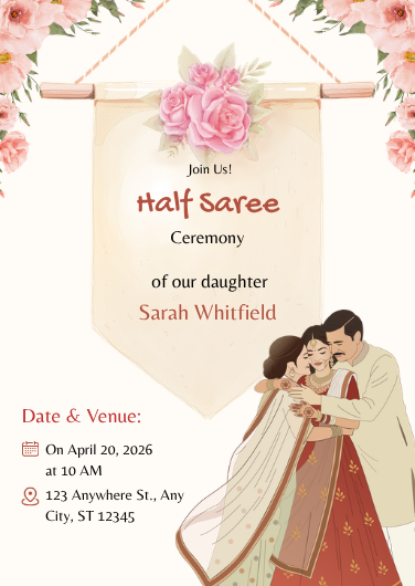 Pink and Beige Traditional Half Saree Invitation Template