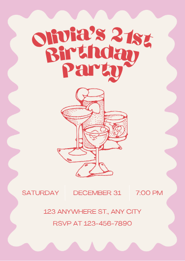 Pink & Red Feminine 21st Birthday Party Invitation