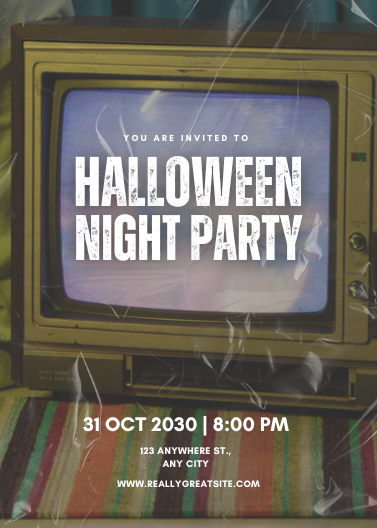 Retro TV Halloween Night Party Invitation Template