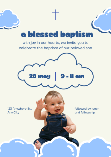 Playful Blue and White Baptism Invitation for Boys