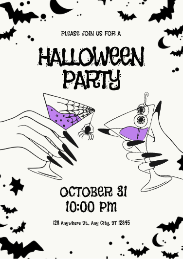 Black and Purple Spooky Halloween Party Invitation
