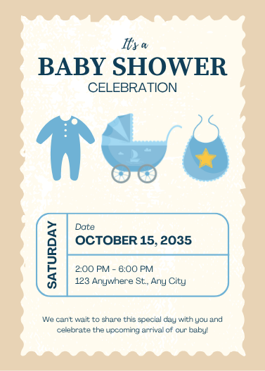 Blue and Beige Playful Baby Shower Invitation