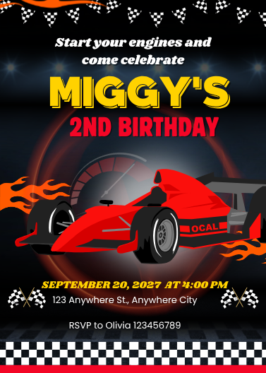 Red and Black Racing Car Theme Birthday Invitation