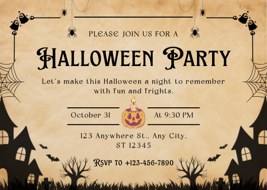 Black and Brown Vintage Halloween Party Invitation