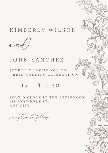 Brown and Beige Floral Modern Wedding Invitation