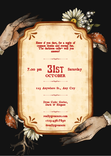 Dark Vintage Gothic Halloween Party Invitation Design