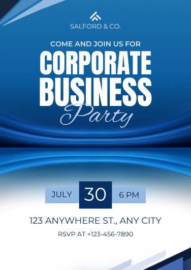 Blue and White Corporate Business Party Invitation Template