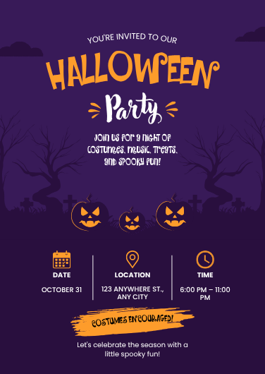 Bold Purple and Orange Halloween Party Invitation