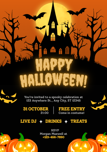 Haunted House Silhouette Halloween Party Invitation