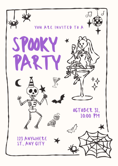 Purple & Black Illustrated Spooky Party Invitation