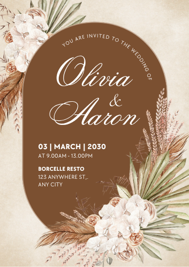 Rustic Brown Aesthetic Floral Wedding Invitation