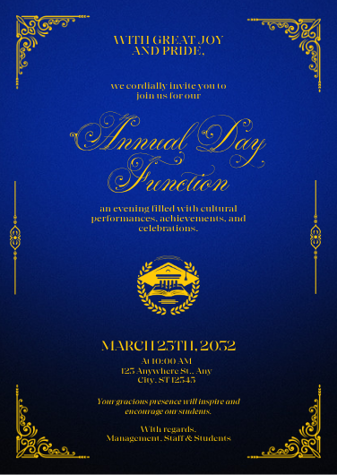 Blue and Gold Annual Day Function Invitation